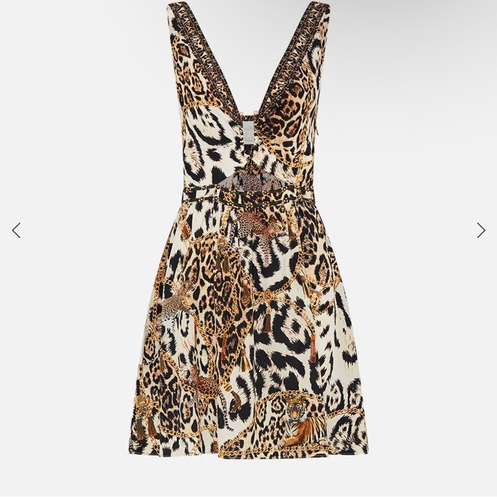 Camilla Short V Neck Cutout Dress in Animal print Size S